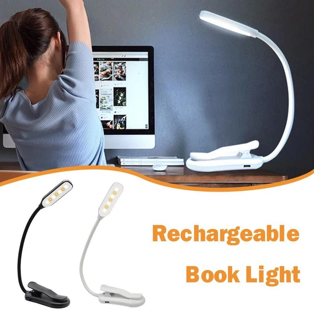 LED Clip Booklight Portable Travel Bed Book Reading Light USB Rechargeable E0P4