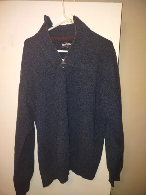 Barbour Men's Sweater Dark Blue 100 Percent Wool  Zip Collar SIZE XL