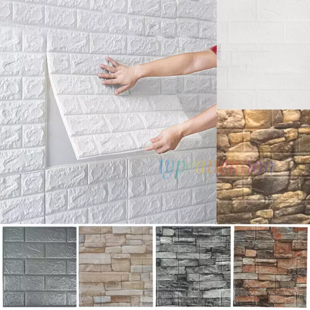 60PC 3D Tile Brick Wall Sticker Self-adhesive Waterproof Foam Panel Wallpaper.UK