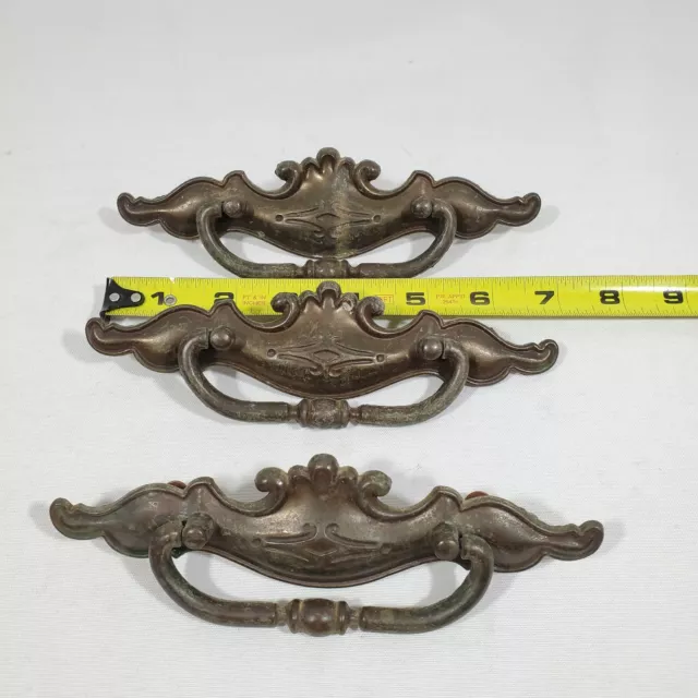 3 Vintage 7" Antique Brass Drop Bail Pull 4"cc Furniture Cabinet Drawer Hardware