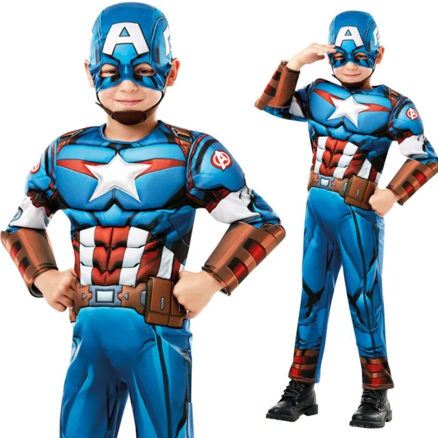 Costume Capitan America Bambini Ragazzi Marvel Avengers Supereroe Bambino Abito Fantastico Regno Unito