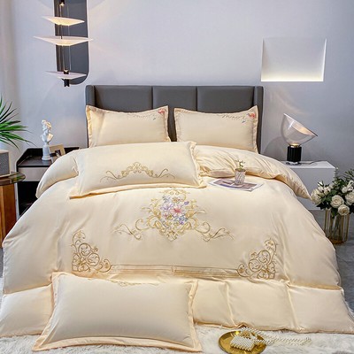 LUXURY ICE SILK Flower Embroidery Bedding Set Duvet Cover Bed Sheet Pillowcases $184.20 - PicClick
