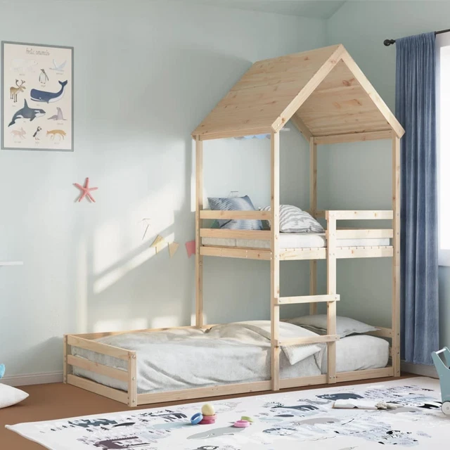 Lit Superposé En Bois De Pin Massif 90x190 Cm - Sans Matelas, Design Sûr Avec Garde-corps