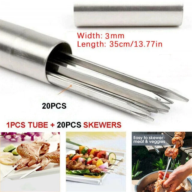 12 Edelstahl Grillspieße – 43,2 Cm Lang, Flach & Breit, Mit Ring Zum Halten, Wiederverwendbar (in Stofftasche)