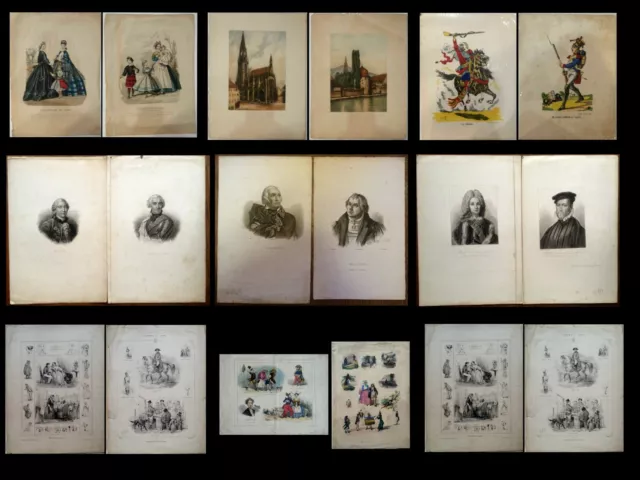 IMPORTANT LOT DE 16 GRAVURES ANCIENNES DIVERSES: MODE, EPINAL, PERSONNAGES etc.