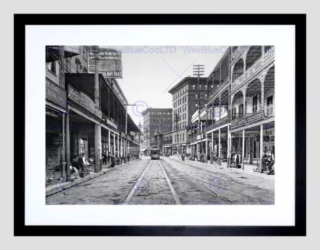 85546 ST CHARLES STREET NEW ORLEANS 1900 OLD BW BLACK Wall Print Poster AU