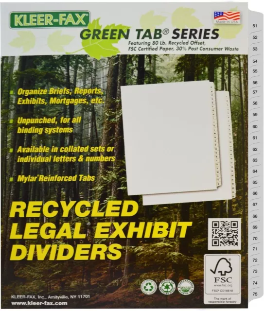 3 SETS!! Kleer-Fax Avery Letter Size Side Tab Index Dividers 51-75 (Sets of 25)