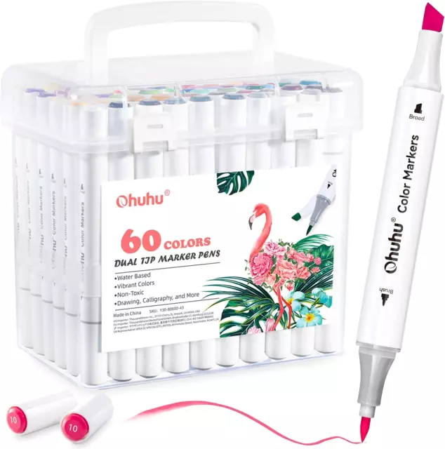 OHUHU ALCOHOL BASED Markers Slim Chisel and Fine Double Tipped Art Marker  Set fo $47.90 - PicClick AU