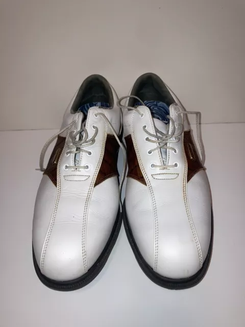 Size 9.5 M - Footjoy Dryjoys Tour Mens Golf Shoes White Brown Croc Leather