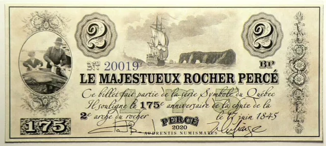 Fantasy Note 2020 Quebec $2 Rocher Percé 1845 #12138