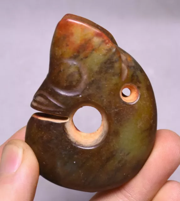 5CM Hongshan Culture Old Jade Carve Fengshui Pig Long Dragon Hook Amulet Pendant