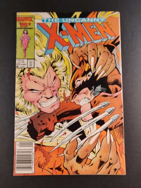 UNCANNY X-MEN #213 (Marvel 1987) MR SINISTER Cameo SABRETOOTH vs WOLVERINE Cover