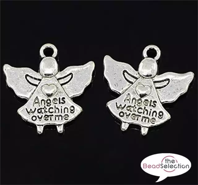 TIBETISCHES SILBER ""ENGEL, DIE ÜBER MICH WACHEN"" CHARMS ANHÄNGER 19 mm SCHMUCK C86