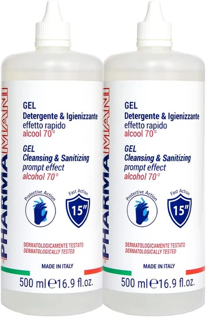 - Gel Igienizzante Mani - KIT 2 Pezzi - 500 Ml - Effetto Rapido, 70% Alcool, Idr