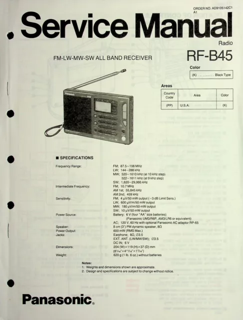 Rare PANASONIC RF-B45 SHORTWAVE RADIO ORIGINAL SERVICE MANUAL - MANY FOLDOUTS