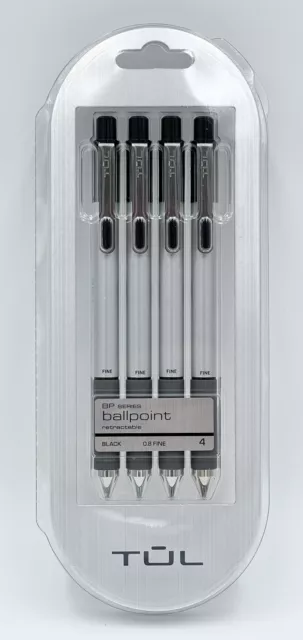 TUL BP3 Ballpoint Pens, Fine Point, 0.8 mm, Super Smooth Black Ink, Pack Of 4