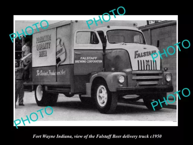 OLD LARGE HISTORIC PHOTO OF FORT WAYNE INDIANA, THE FALSTAFF BEER TRUCK c1950