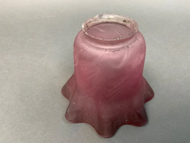 VINTAGE ANTIQUE GLASS LAMP Bell SHADE - 2.25” FITTER  Cranberry Ruffled Edge 3
