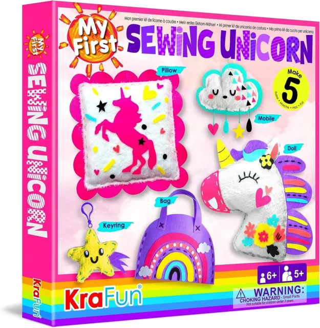 My First Unicorn Kids Sewing kit, Beginner Arts & Crafts, Make 5 Cute Projects w