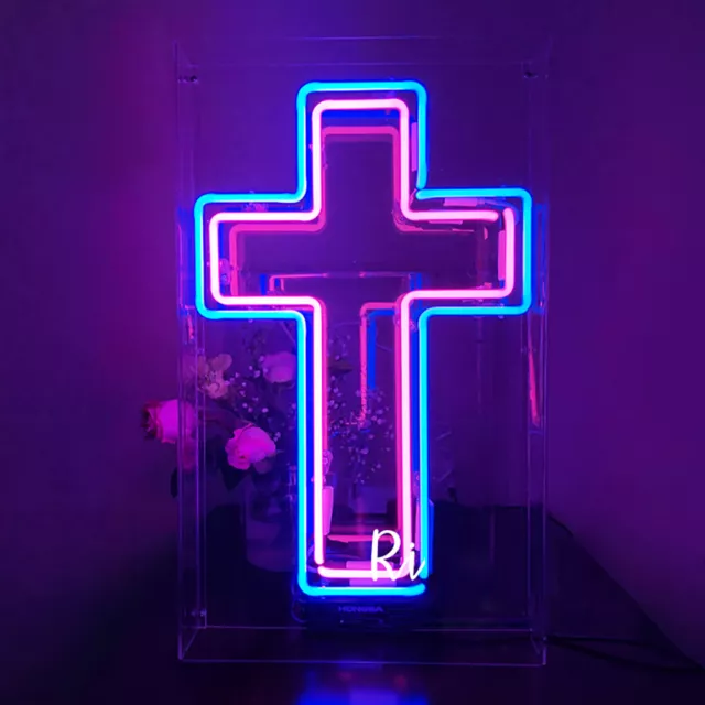 Kreuz Neon Sign Acrylbox Neonschild Wanddekoration Nachtlicht Kunstwerk Geschenk