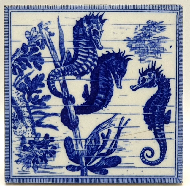 Aesthetic Transfer-Printed Tile Minton, Hollins & Company Sea Life Motif C1880