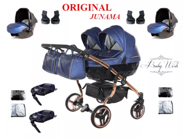 JUNAMA FLUO V2 DUO TWIN PRAM 2in1 3in1 CARRYCOT+ PUSHCHAIR + CAR SEAT + ISOFIX