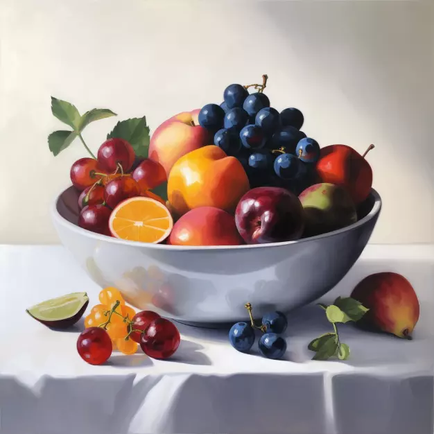 Fruit Bowl Classic Oil Painting Art Luxury Canvas Wall Picture Print Colourful