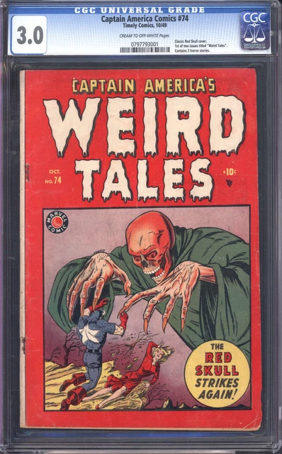 Captain America Comics #74 Cgc 3.0 Cr/Ow Pages // Classic Red Skull Cover