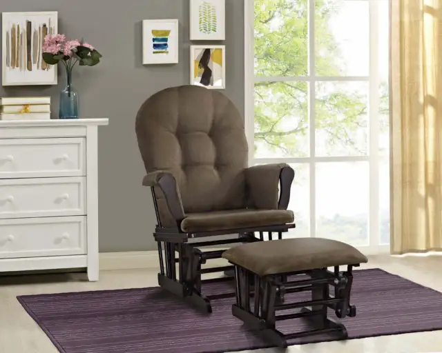 Angel Line Windsor Glider and Ottoman, Espresso Finish with Chocolate Cushions