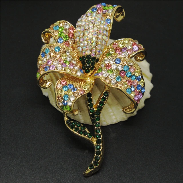 New Color Rhinestone Cute Bling Flower Crystal Fashion Women Charm Brooch Pin