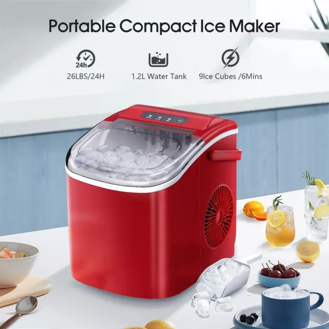 26Lbs/24H Portable Countertop DIY Ice Maker Machine Self-cleaning w/Scoop Handel