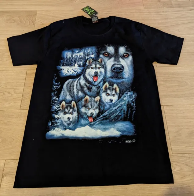 Wolf Pack T-shirt doppia faccia Glow in the Dark XL nera nuova con etichette