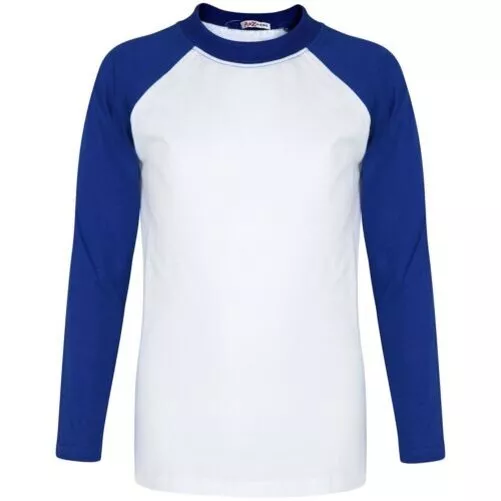 Kids Raglan Style T-Shirt Contrast Colour Royal Blue Top Girls Boys Age 5-13 Yrs