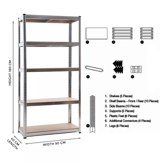 5 Tier Racking Shelf Heavy Duty Garage Shelving Storage Shelves 180x90x40cm 3