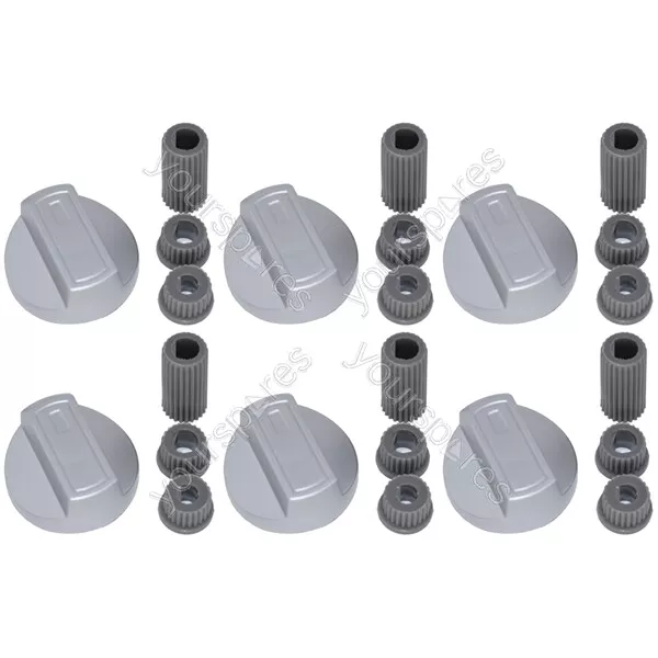 6 X Universal Beko, Leisure, Flavel Chrome Cooker Oven Hob Control Knob Silver