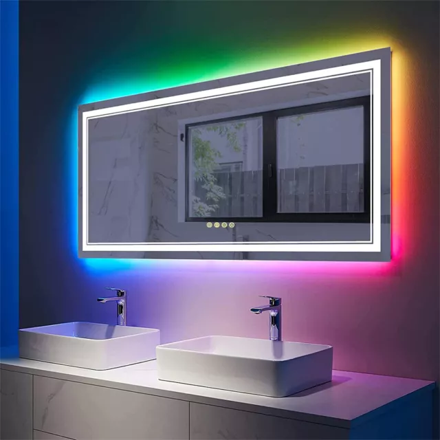 LUVODI Large Bathroom HD Vanity Mirror RGB Backlit + Front Light Smart Anti-Fog 2