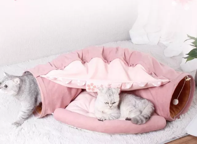 New Cute Pet Dog Tunnel Cat Sofa Bed House Cushion Mat Sleeping Bag Kitty M