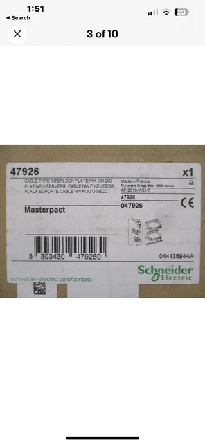 NEW Schneider 47926 Cable Type Interlock Plate Fixture For Masterpact NT NW NIB