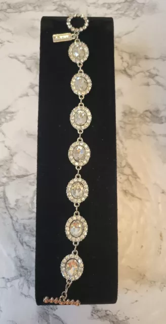 Nina Bridal Bracelet Silver Tone With Crystal Cabochons 7" Easy Toggle