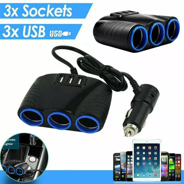 12V/24V LKW Auto KFZ-Adapter 3 Fach Zigarettenanzünder Verteiler mit 3 USB Port
