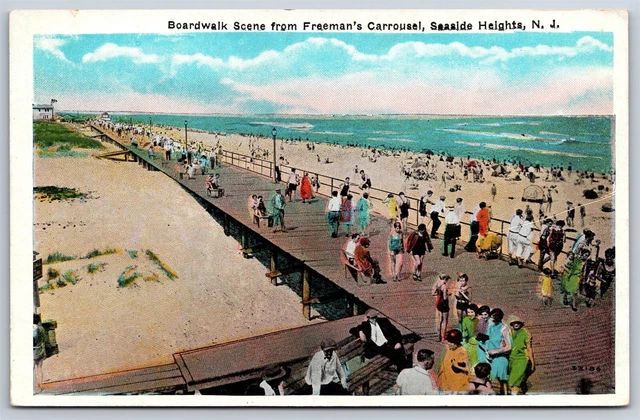 Postcard NJ Seaside Heights Boardwalk View Freeman's Carrousel c1920s A47