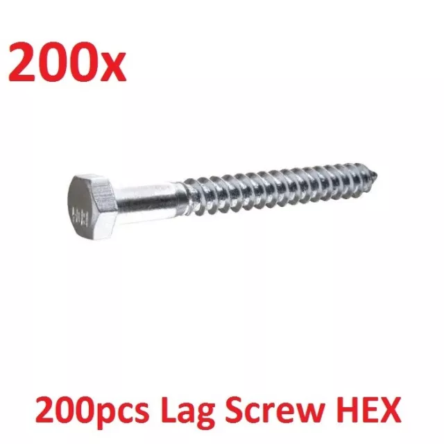 (200) 3/8" Hex Head - Heavy Duty Zinc Wood Lag Screw Bolts - 2-1/2", 3", 4"