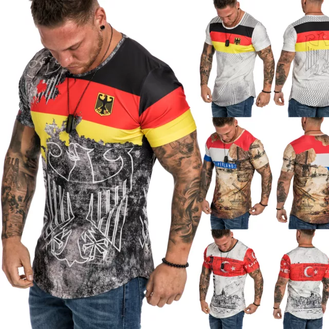 Länder Em WM  Oversize Herren Crew Neck  Shirt Sommer T-Shirt Rundhals R-0036