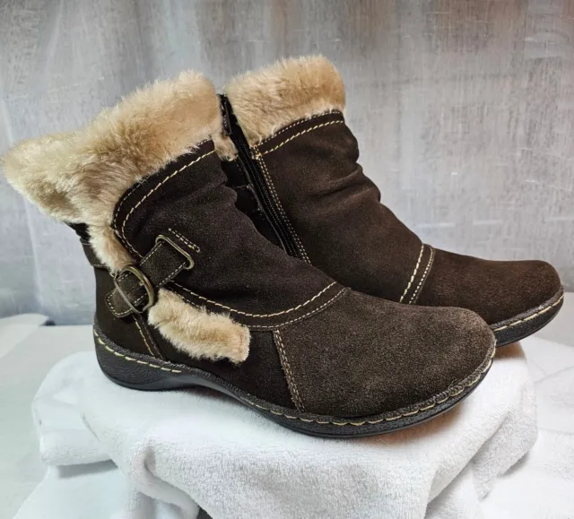 Baretraps Suede Boots Women's 8.5 M Dark Brown  Faux Fur Side Zip Winter Weather
