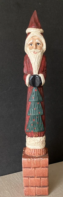 Vintage Old Style 15” Skinny Pencil Red Dress Coat Santa Figurine Christmas Tree