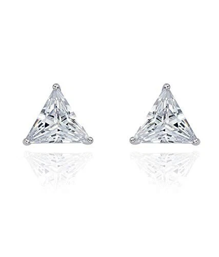 Silver 925 Trillion Triangle Cubic Diamond Stainless Pair Stud Earring For Women