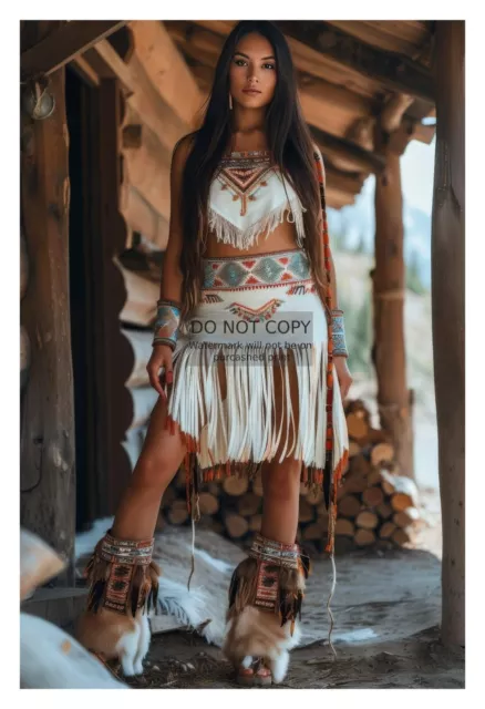 Gorgeous Young Native American Lady Log Cabin 4X6 Fantasy Photo