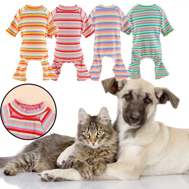 Süß Haustier Gestreift Schlafanzug Hund Overall Katze T-Shirt Warm Welpe Kost ,