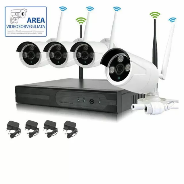 Kit Videosorveglianza 4 Telecamere Nvr Lan Remoto 3G Wireless Full Wifi Hd Ip4