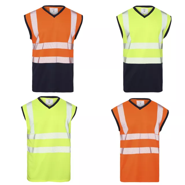 Hi Vis Viz Sleeve Less T-Shirt Stretchable Reflected Tape High Visibility Top